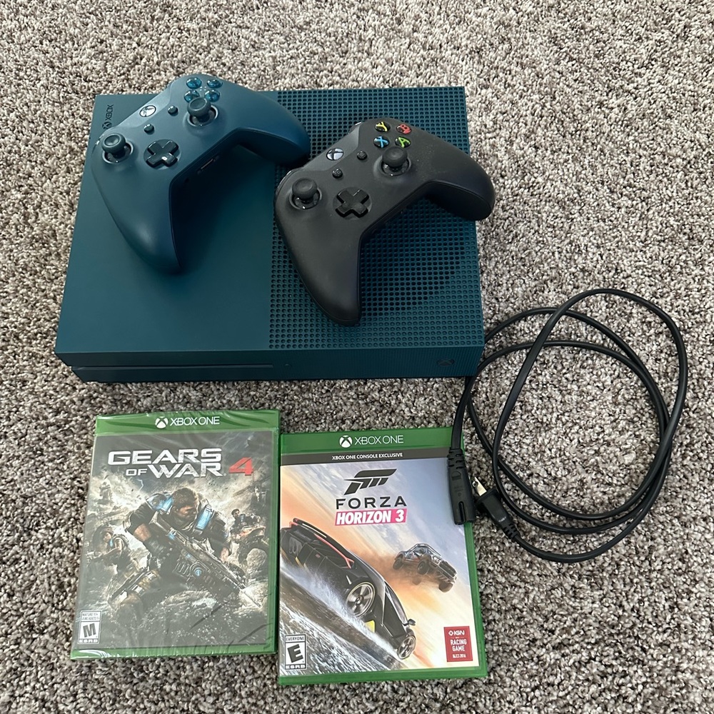 Xbox One S with Two Controllers & Two Games in Excellent Condition